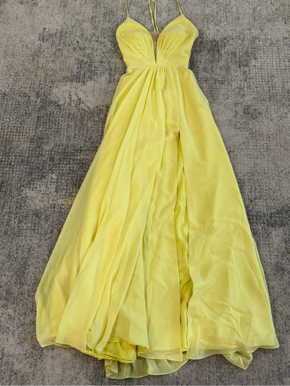 Lemon Yellow Plunging V-Neck Spaghetti Strap Prom Dress